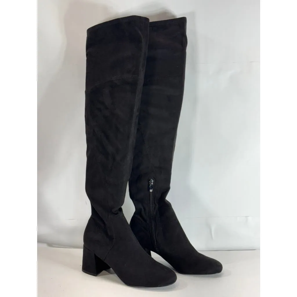 NINE WEST Women's Black Faux Suede Yanie Over-The-Knee Block-Heel Boots SZ 7.5