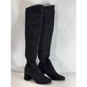 NINE WEST Women's Black Faux Suede Yanie Over-The-Knee Block-Heel Boots SZ 7.5