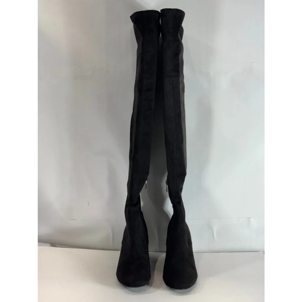 NINE WEST Women's Black Faux Suede Yanie Over-The-Knee Block-Heel Boots SZ 7.5