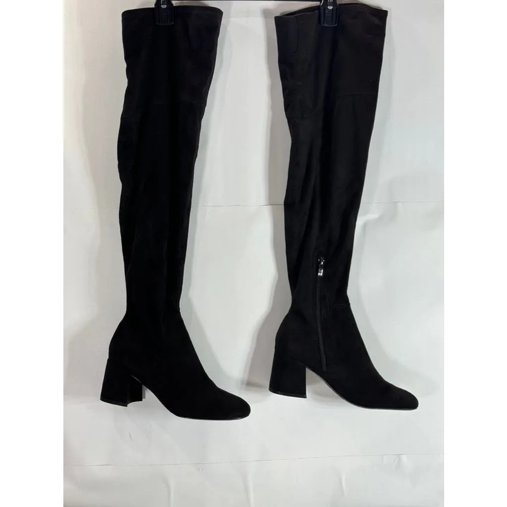 NINE WEST Women's Black Faux Suede Yanie Over-The-Knee Block-Heel Boots SZ 7.5