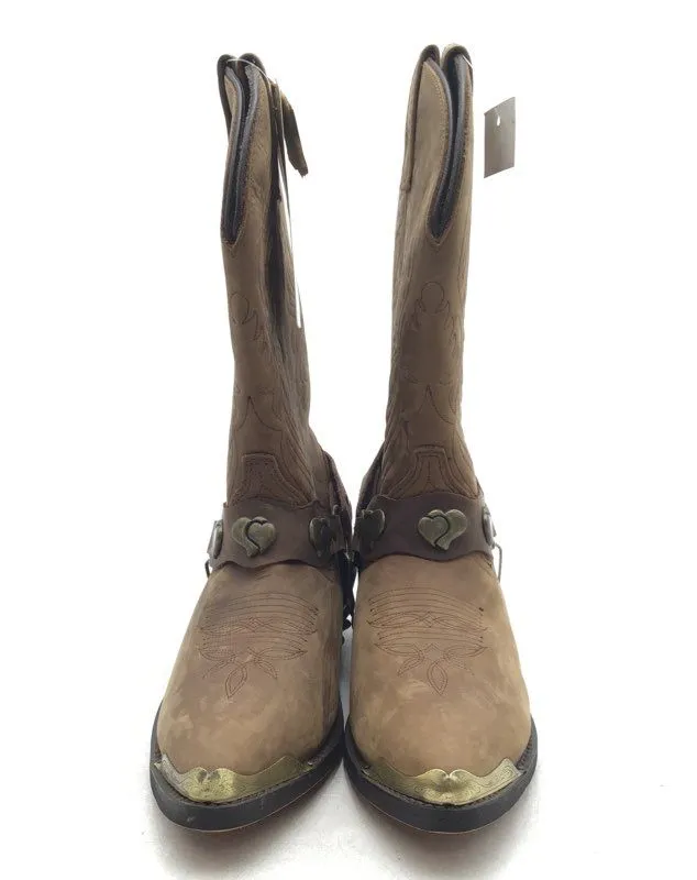 NWT Masterson Women's Brown Leather Harness Cowgirl Western Boots - Size 7M