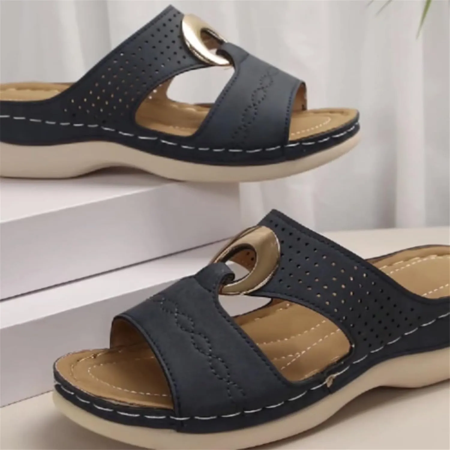 Orthopedic Sandals for Women Arch Support Wedges Sandal Summer Casual Comfortable Slippers Dressy Platform Beach Slides Low Heels Memory Foam Sandals Breathable Slipper