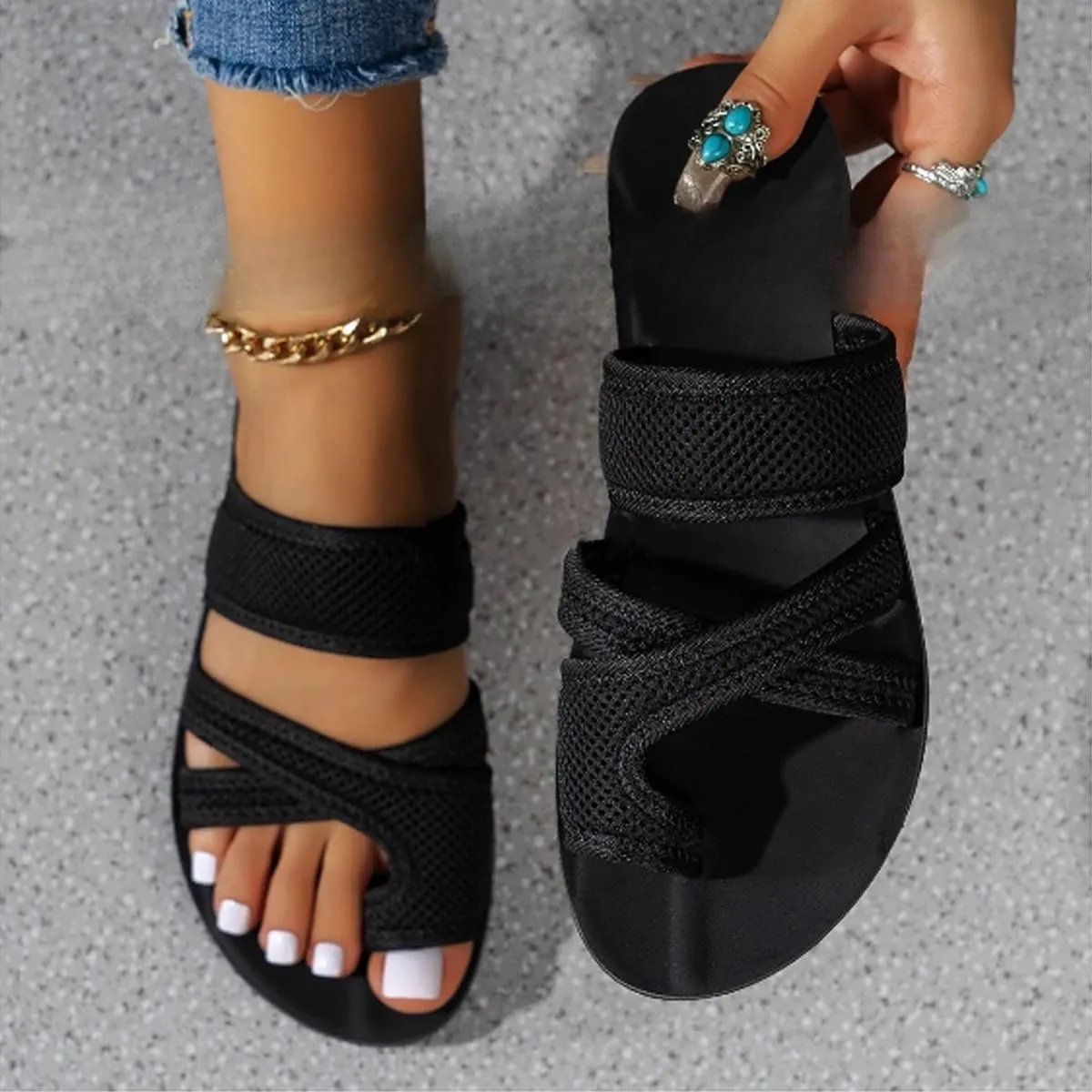 Orthopedic Sandals for Women Breathable Summer Slippers Hollow Mesh Slides with Arch Support Comfortable Mesh Non Slip Flip Flops for Beach Walking All Day 2025 Spring