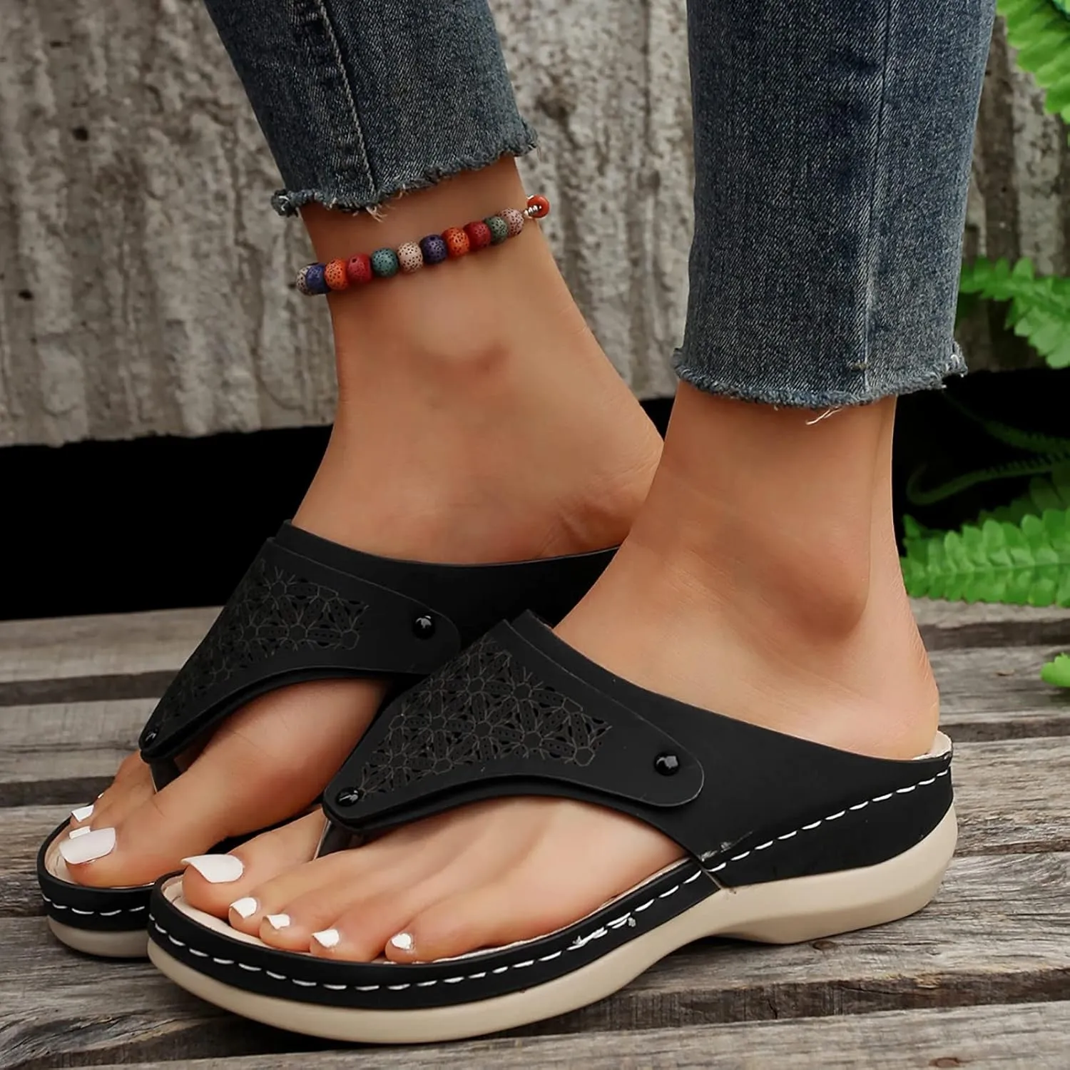 Orthopedic Sandals for Women Wide Width Comfortable Recovery Footwear Orthotic Arch Support Thick Cushion Platform Non Slip Sole Beach Fashion
