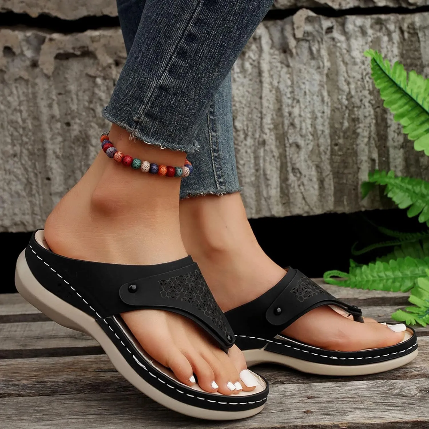 Orthopedic Sandals for Women Wide Width Comfortable Recovery Footwear Orthotic Arch Support Thick Cushion Platform Non Slip Sole Beach Fashion
