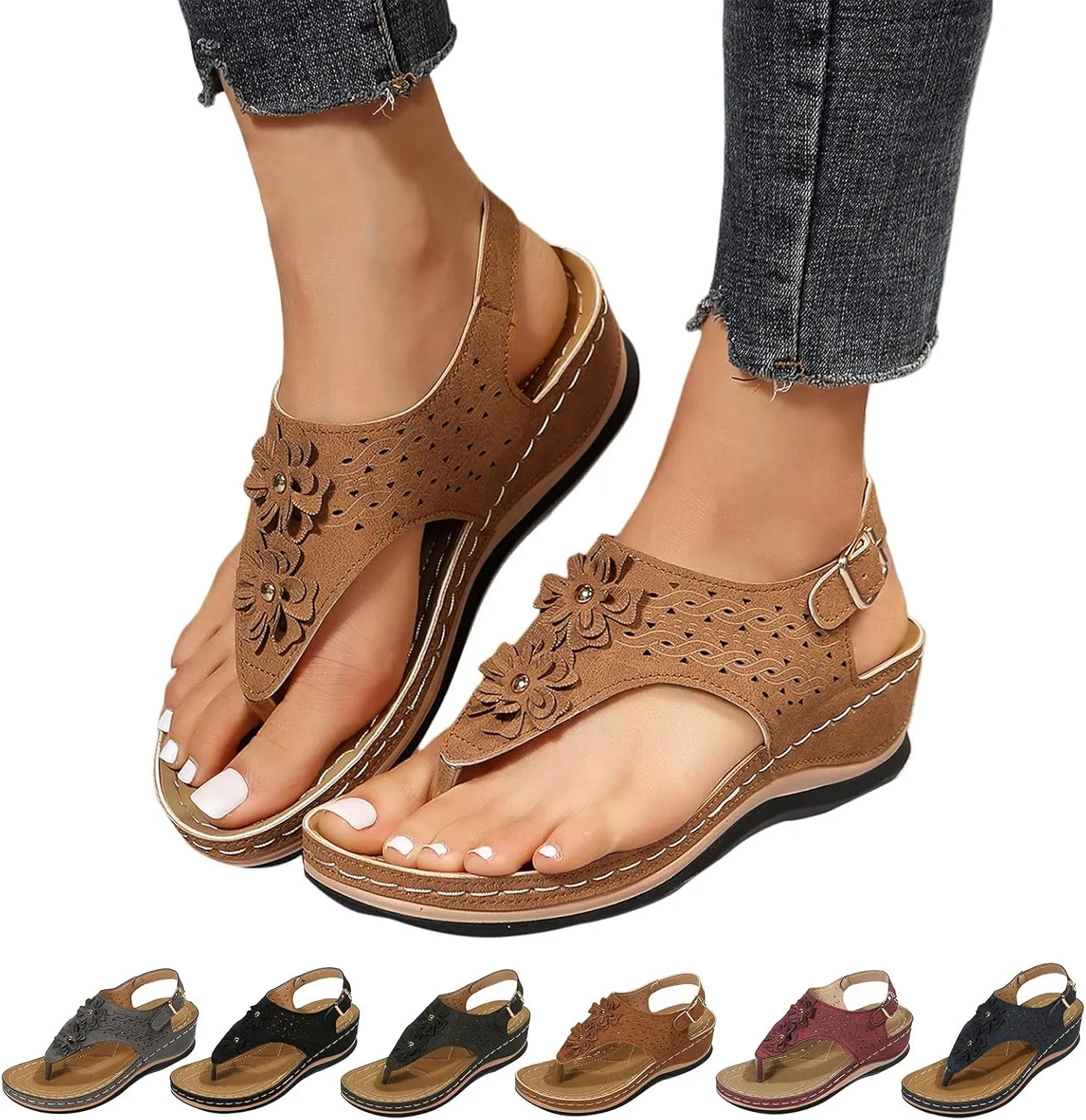 Orthopedic Sandals with Flowers for Women Dressy Summer Orthopedic Wedge Sandals for Women Womans Sandals with Arch Support Orthopedic Womens Sandals with Arch Support Black Casual Summer Shoes