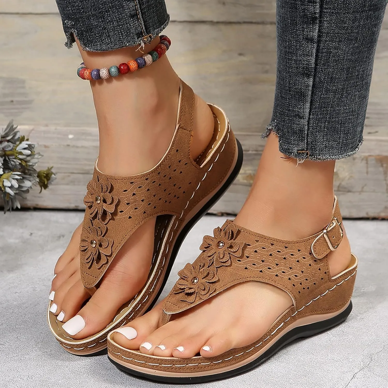 Orthopedic Sandals with Flowers for Women Dressy Summer Orthopedic Wedge Sandals for Women Womans Sandals with Arch Support Orthopedic Womens Sandals with Arch Support Black Casual Summer Shoes