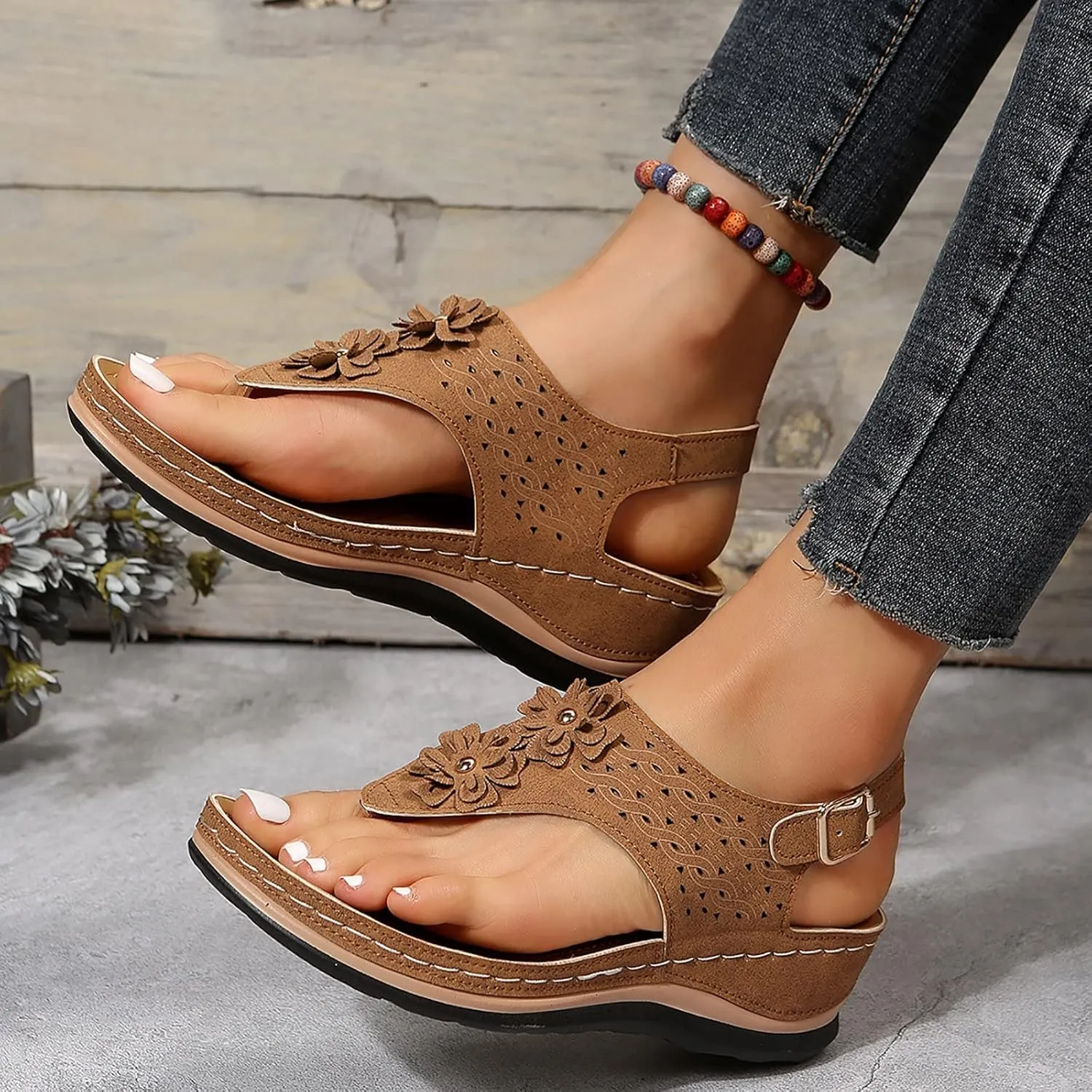Orthopedic Sandals with Flowers for Women Dressy Summer Orthopedic Wedge Sandals for Women Womans Sandals with Arch Support Orthopedic Womens Sandals with Arch Support Black Casual Summer Shoes