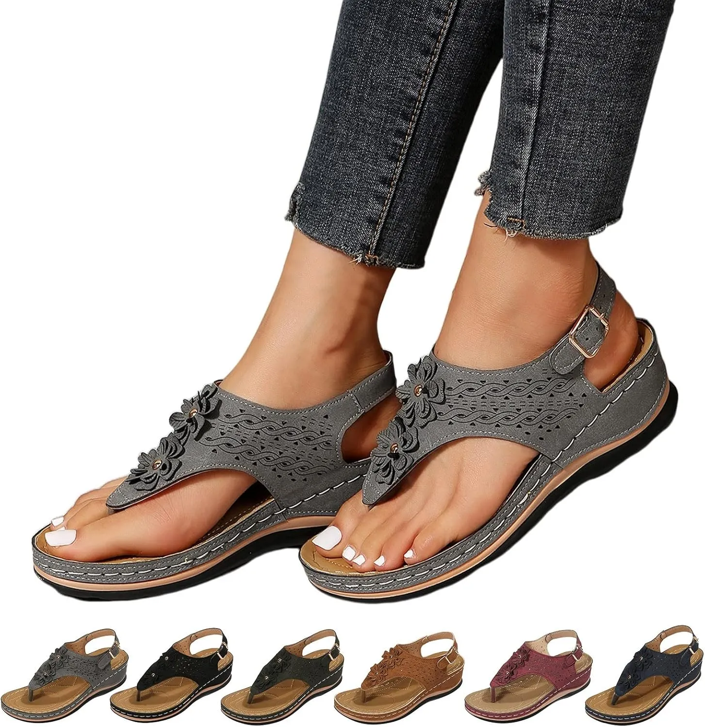 Orthopedic Sandals with Flowers for Women Dressy Summer Orthopedic Wedge Sandals for Women Womans Sandals with Arch Support Orthopedic Womens Sandals with Arch Support Black Casual Summer Shoes