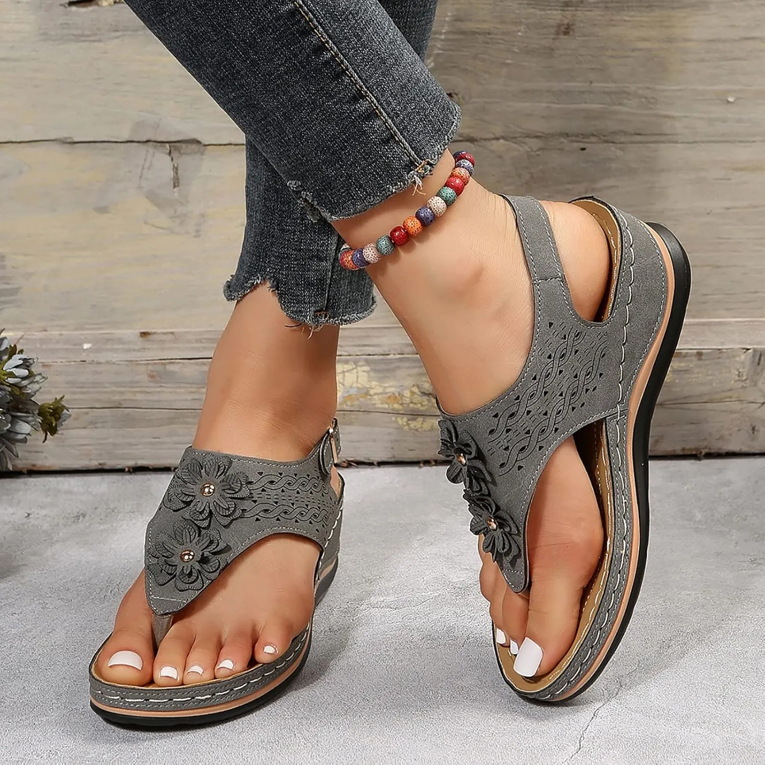 Orthopedic Sandals with Flowers for Women Dressy Summer Orthopedic Wedge Sandals for Women Womans Sandals with Arch Support Orthopedic Womens Sandals with Arch Support Black Casual Summer Shoes
