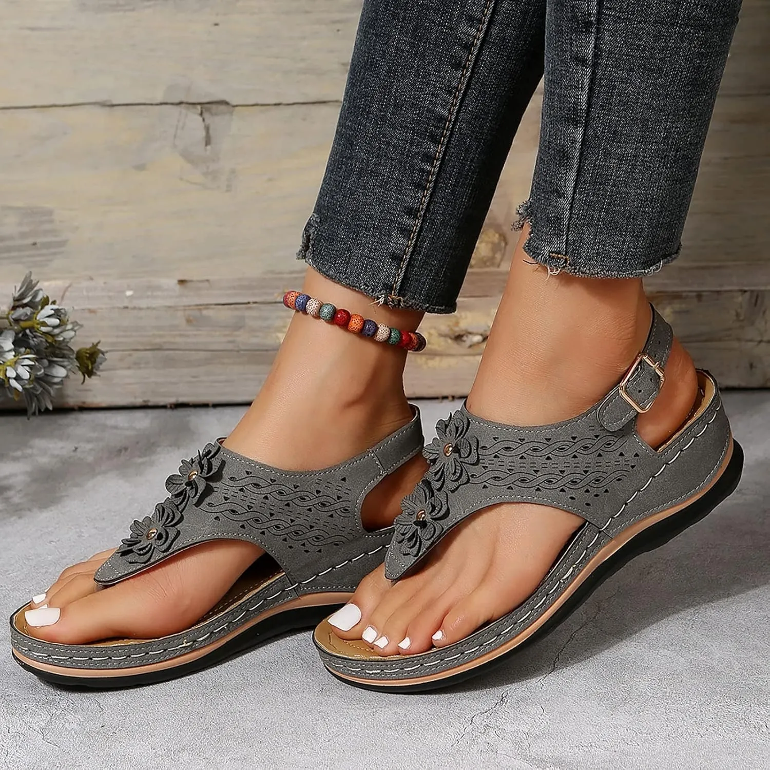Orthopedic Sandals with Flowers for Women Dressy Summer Orthopedic Wedge Sandals for Women Womans Sandals with Arch Support Orthopedic Womens Sandals with Arch Support Black Casual Summer Shoes