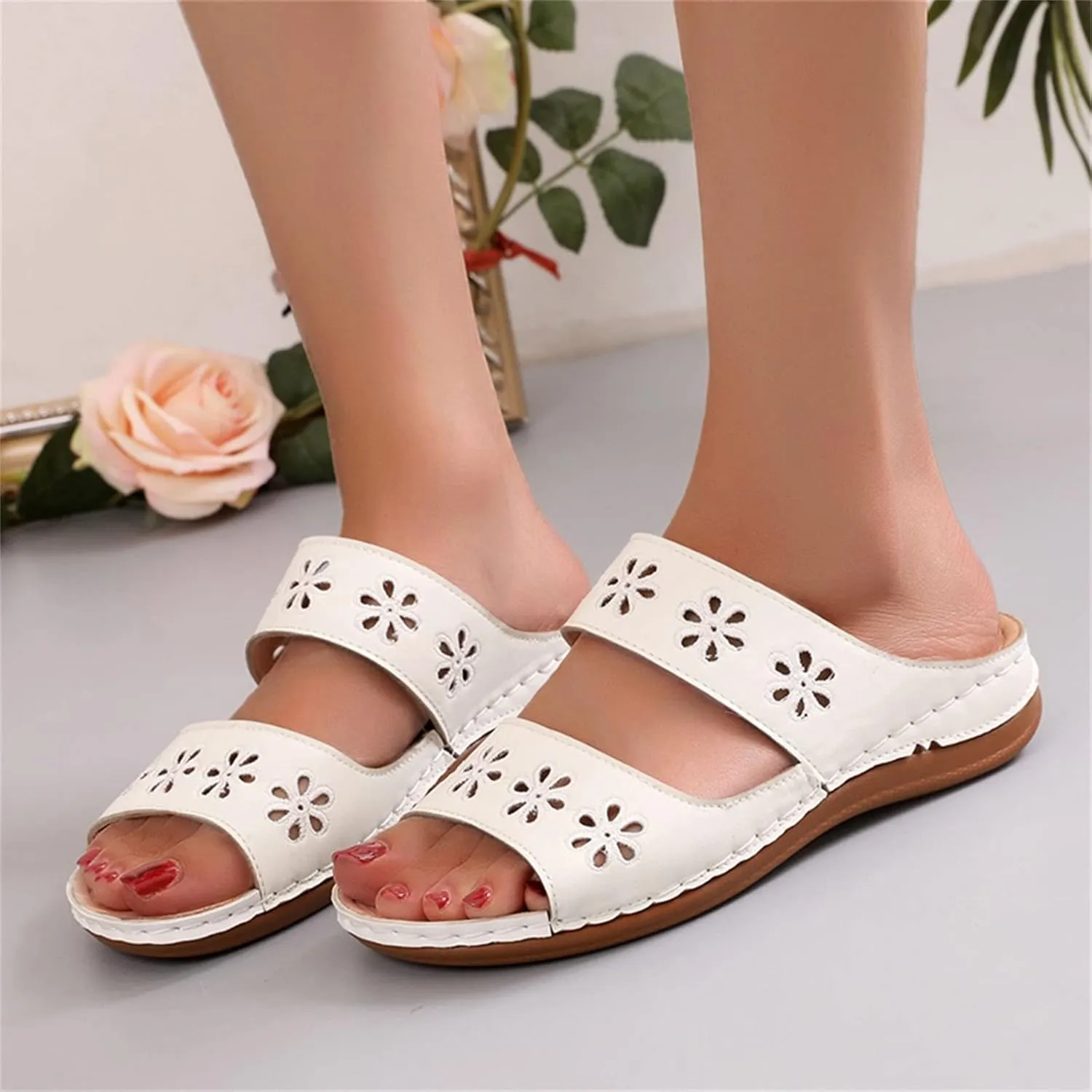 Orthotic Dress Sandals for Women Orthopedic Womens Slippers Plantar Fasciitis Flip Flops Arch Support Womens Orthotic Flat Sandals for Women Comfortable Orthopedic Womens Sandals Wide Fit
