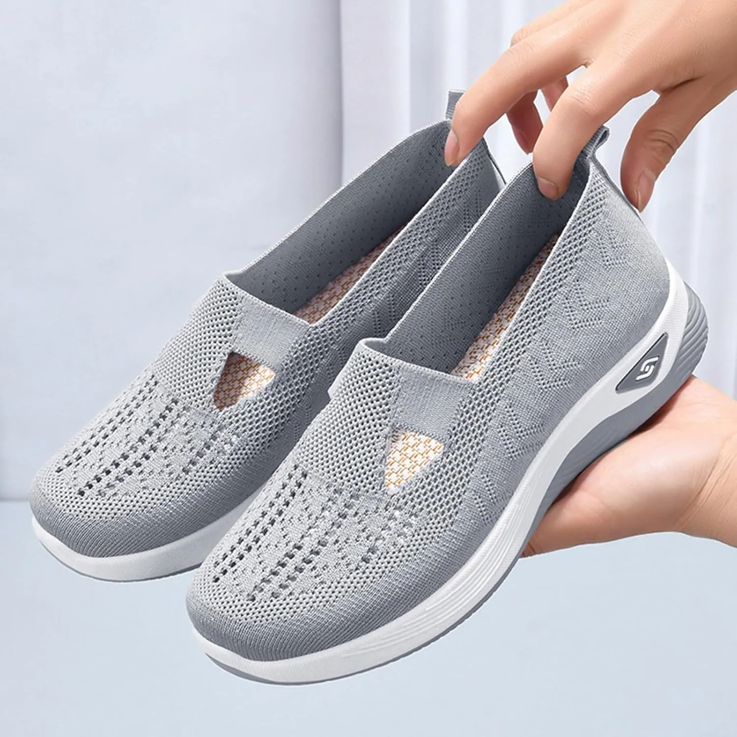 Orthowalkway Womens Shoes, Women's Comfortable Breathable Knitted Sneakers, Orthopedic Slip-On Lightweight Shoes