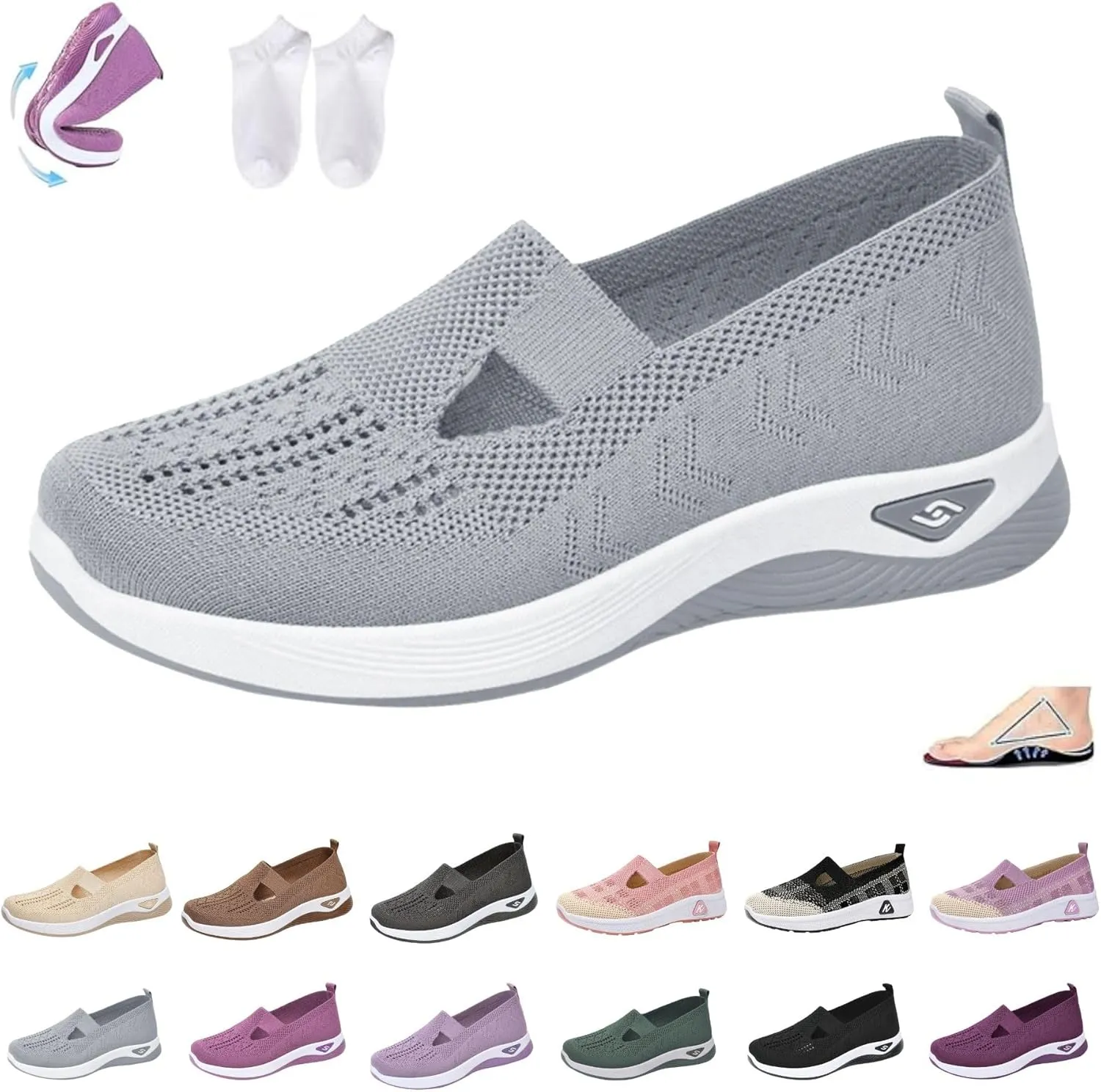 Orthowalkway Womens Shoes, Women's Comfortable Breathable Knitted Sneakers, Orthopedic Slip-On Lightweight Shoes