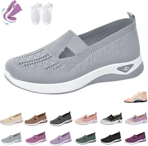 Orthowalkway Womens Shoes, Women's Comfortable Breathable Knitted Sneakers, Orthopedic Slip-On Lightweight Shoes