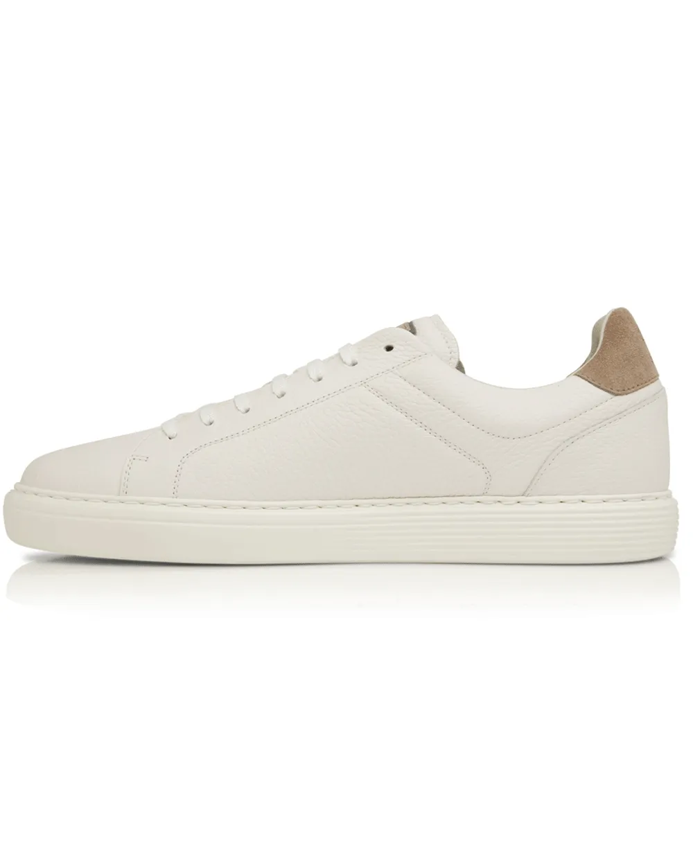 Pebbled Leather Sneaker in Dark Grey and White