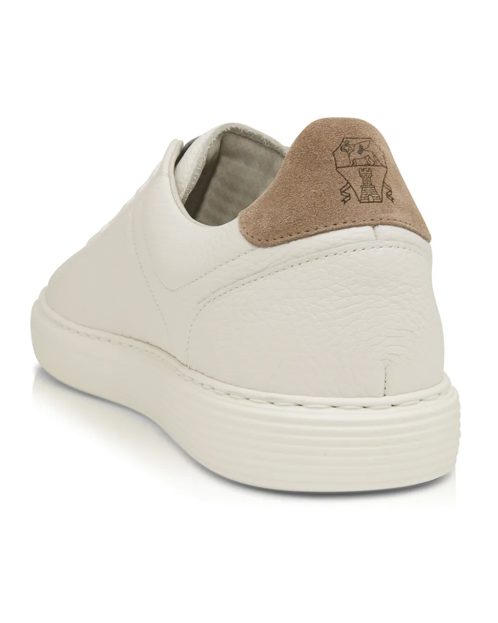 Pebbled Leather Sneaker in Dark Grey and White