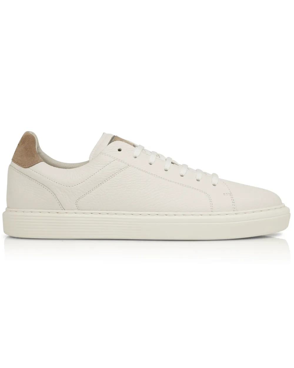 Pebbled Leather Sneaker in Dark Grey and White