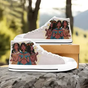 Pocahontas Moana Waialiki Princess Jasmine Shoes High Top Sneakers for Kids and Adults