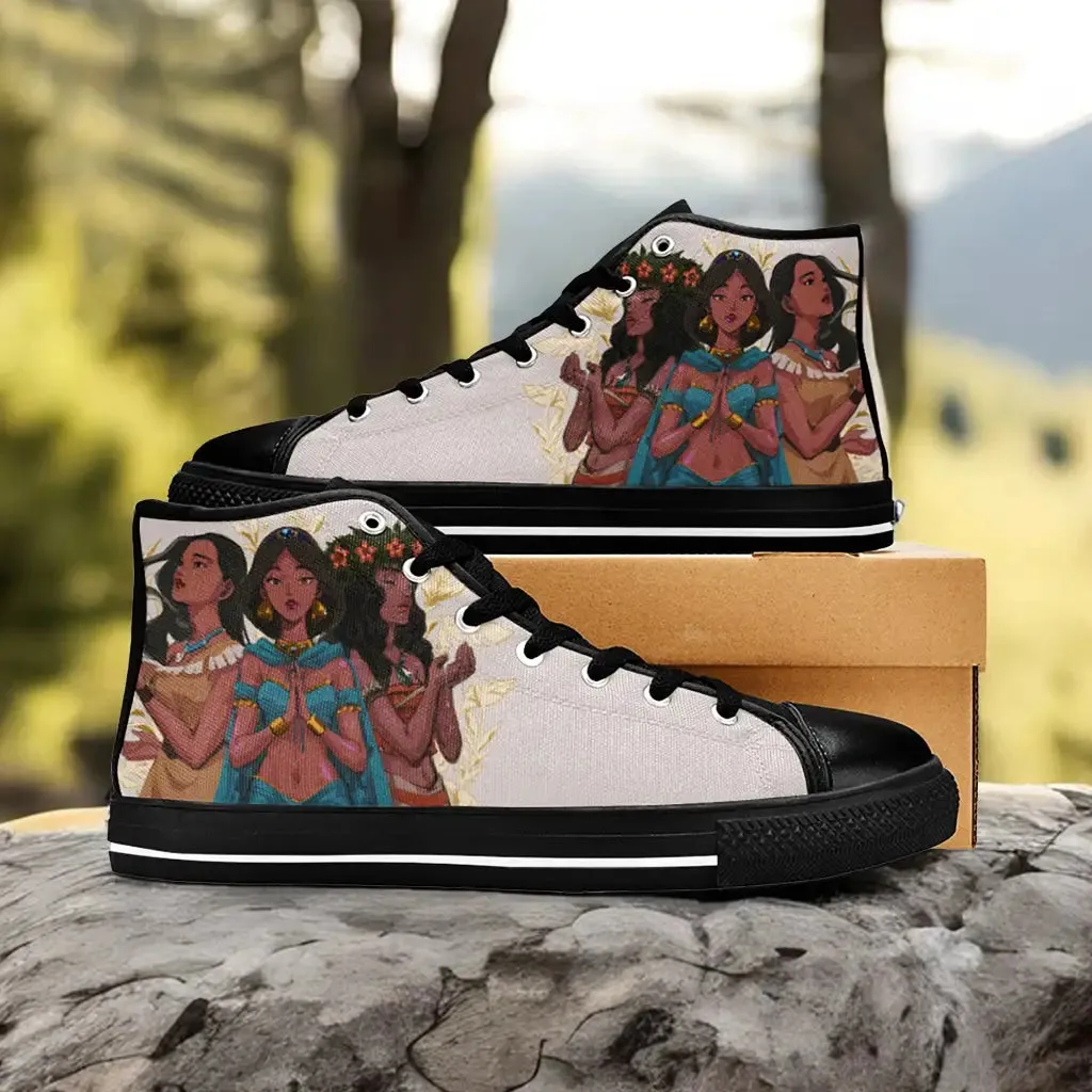 Pocahontas Moana Waialiki Princess Jasmine Shoes High Top Sneakers for Kids and Adults