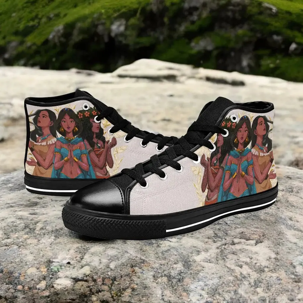 Pocahontas Moana Waialiki Princess Jasmine Shoes High Top Sneakers for Kids and Adults