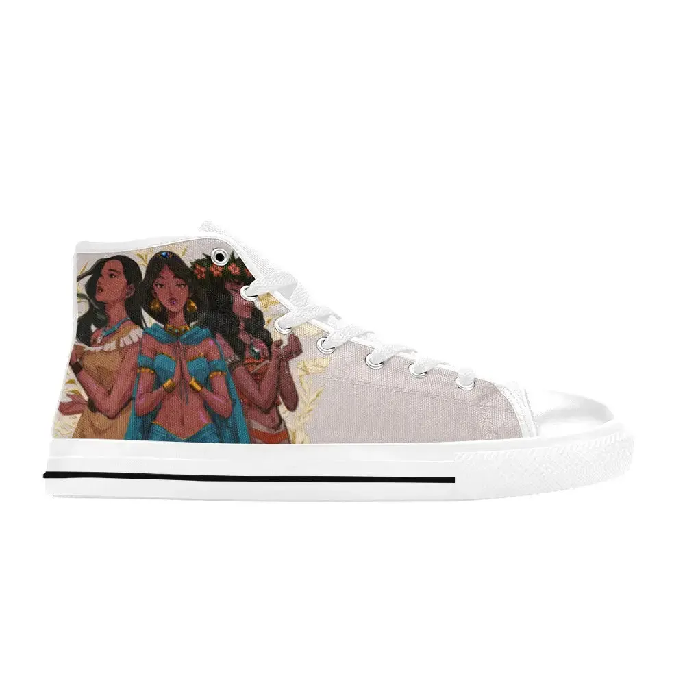 Pocahontas Moana Waialiki Princess Jasmine Shoes High Top Sneakers for Kids and Adults