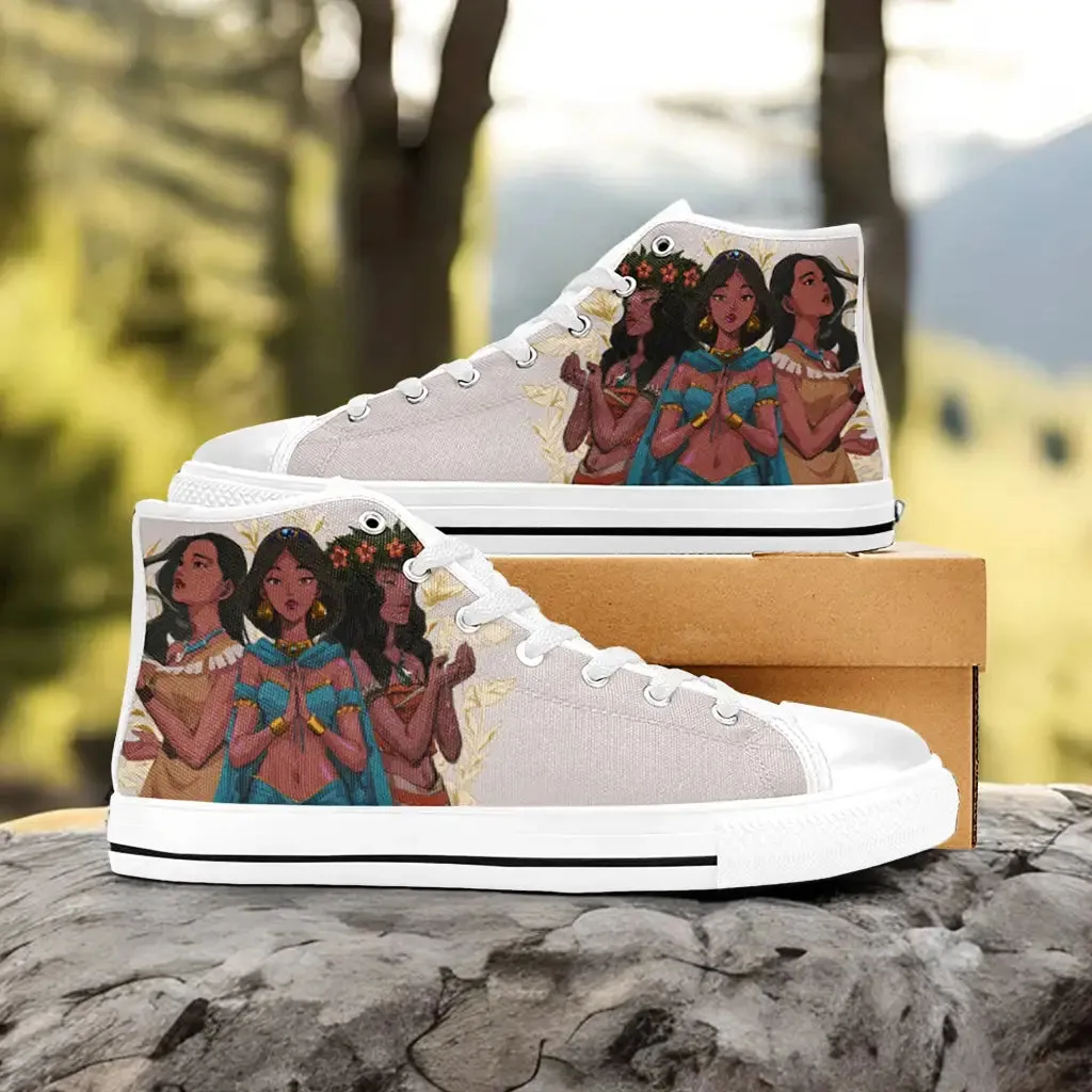Pocahontas Moana Waialiki Princess Jasmine Shoes High Top Sneakers for Kids and Adults