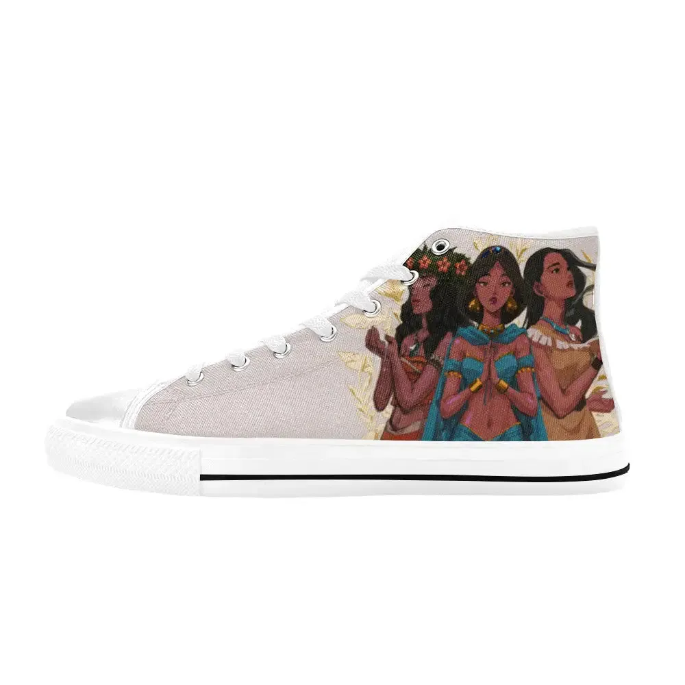 Pocahontas Moana Waialiki Princess Jasmine Shoes High Top Sneakers for Kids and Adults