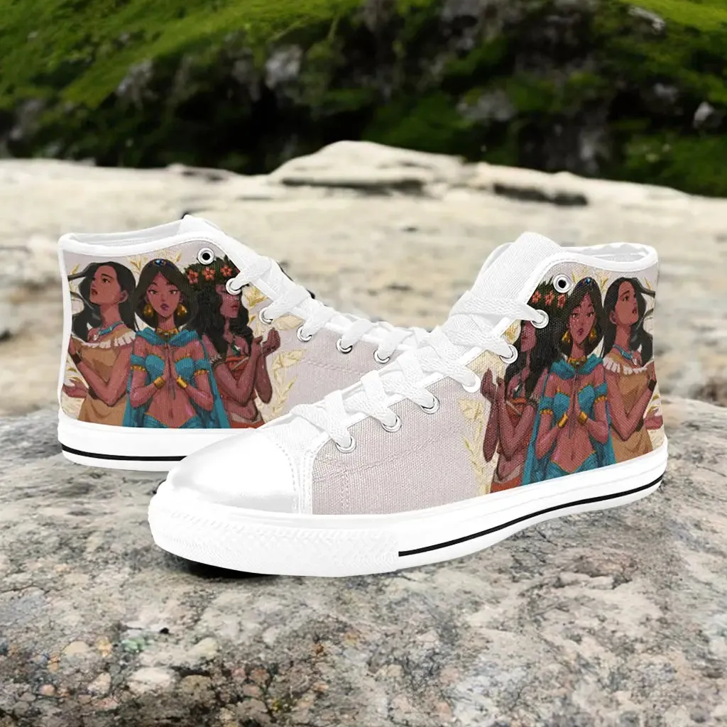Pocahontas Moana Waialiki Princess Jasmine Shoes High Top Sneakers for Kids and Adults