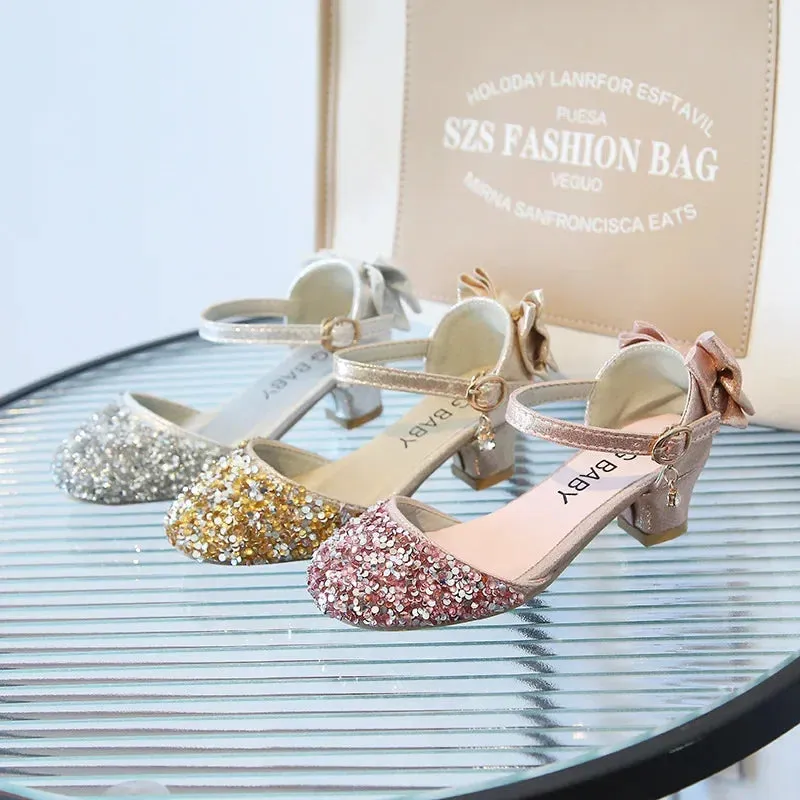 Princess Girls Crystal High Heels Shoes