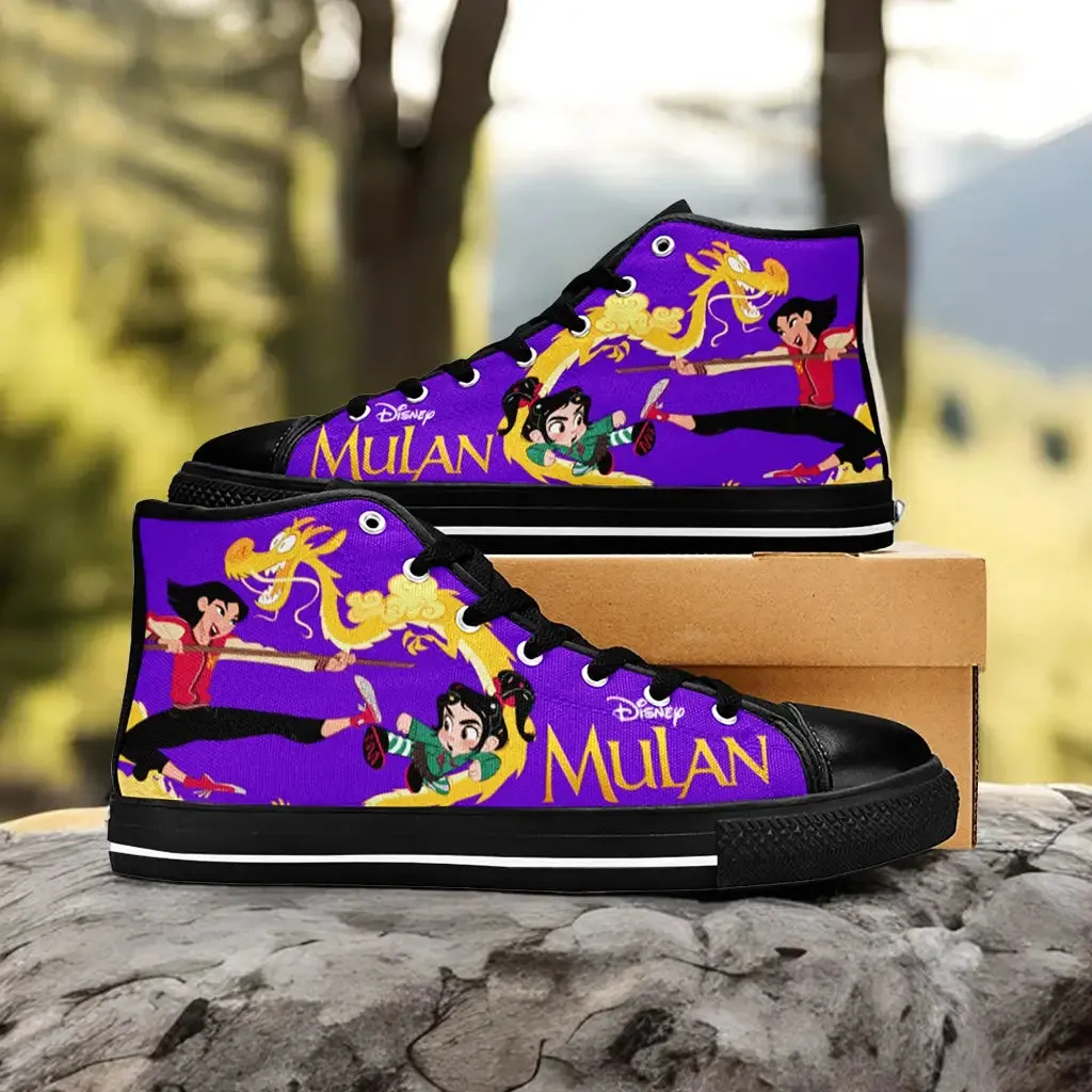Princess Mulan vs  Princess Vanellope Shoes High Top Sneakers for Kids and Adults