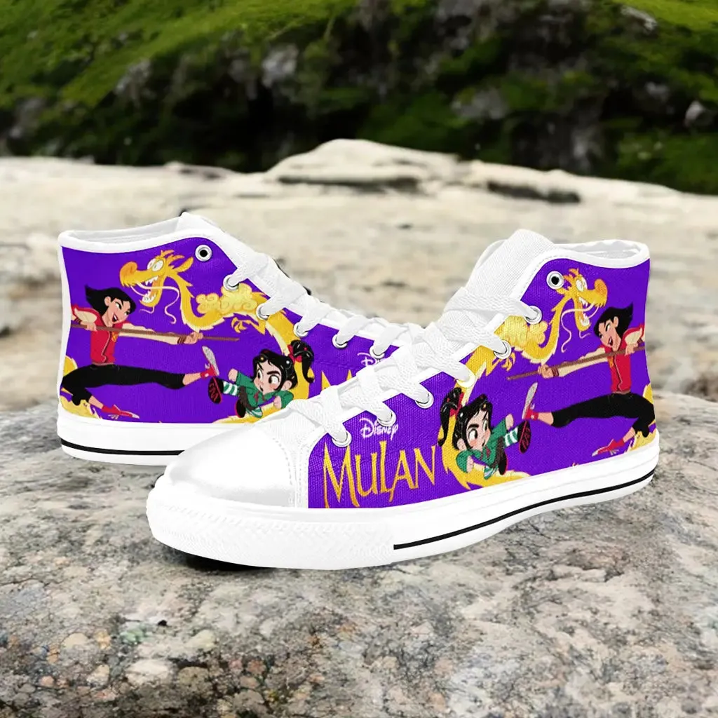 Princess Mulan vs  Princess Vanellope Shoes High Top Sneakers for Kids and Adults
