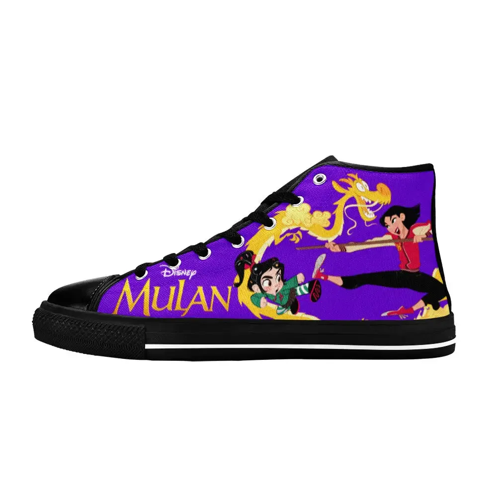Princess Mulan vs  Princess Vanellope Shoes High Top Sneakers for Kids and Adults
