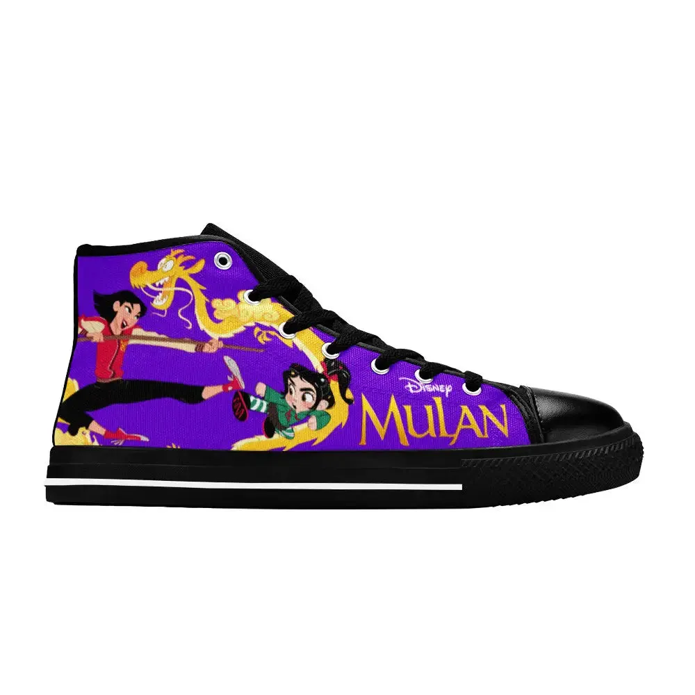 Princess Mulan vs  Princess Vanellope Shoes High Top Sneakers for Kids and Adults
