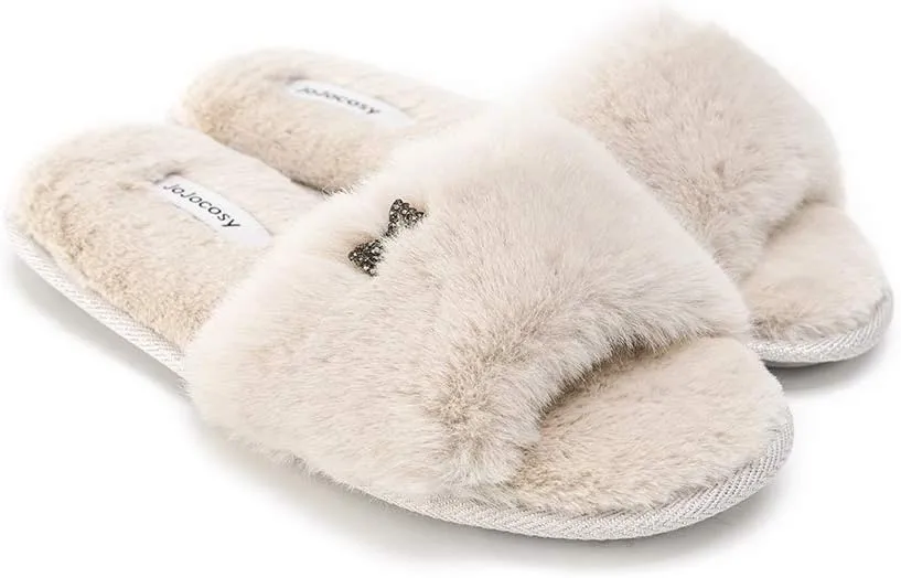 Rabbit Model Ladys Comfortable Fuzzy Memory Foam Scuff Womens Fashion Plush Peep-Toe Relaxing Indoor Slippers