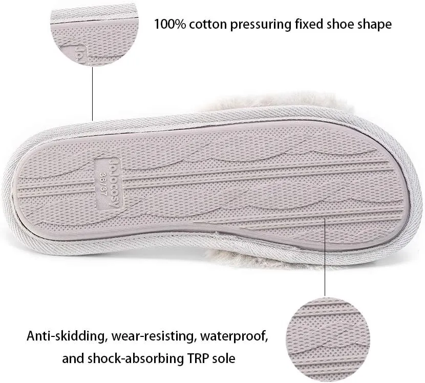 Rabbit Model Ladys Comfortable Fuzzy Memory Foam Scuff Womens Fashion Plush Peep-Toe Relaxing Indoor Slippers