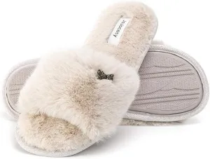 Rabbit Model Ladys Comfortable Fuzzy Memory Foam Scuff Womens Fashion Plush Peep-Toe Relaxing Indoor Slippers
