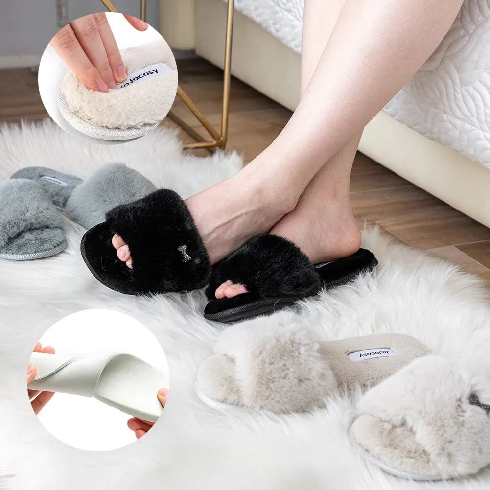 Rabbit Model Ladys Comfortable Fuzzy Memory Foam Scuff Womens Fashion Plush Peep-Toe Relaxing Indoor Slippers