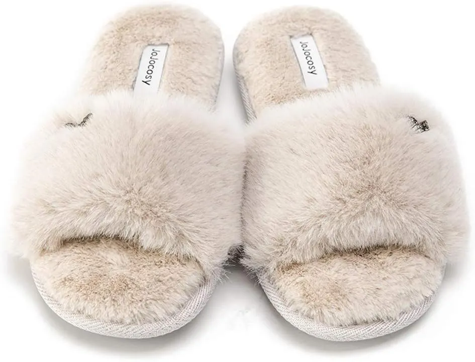 Rabbit Model Ladys Comfortable Fuzzy Memory Foam Scuff Womens Fashion Plush Peep-Toe Relaxing Indoor Slippers