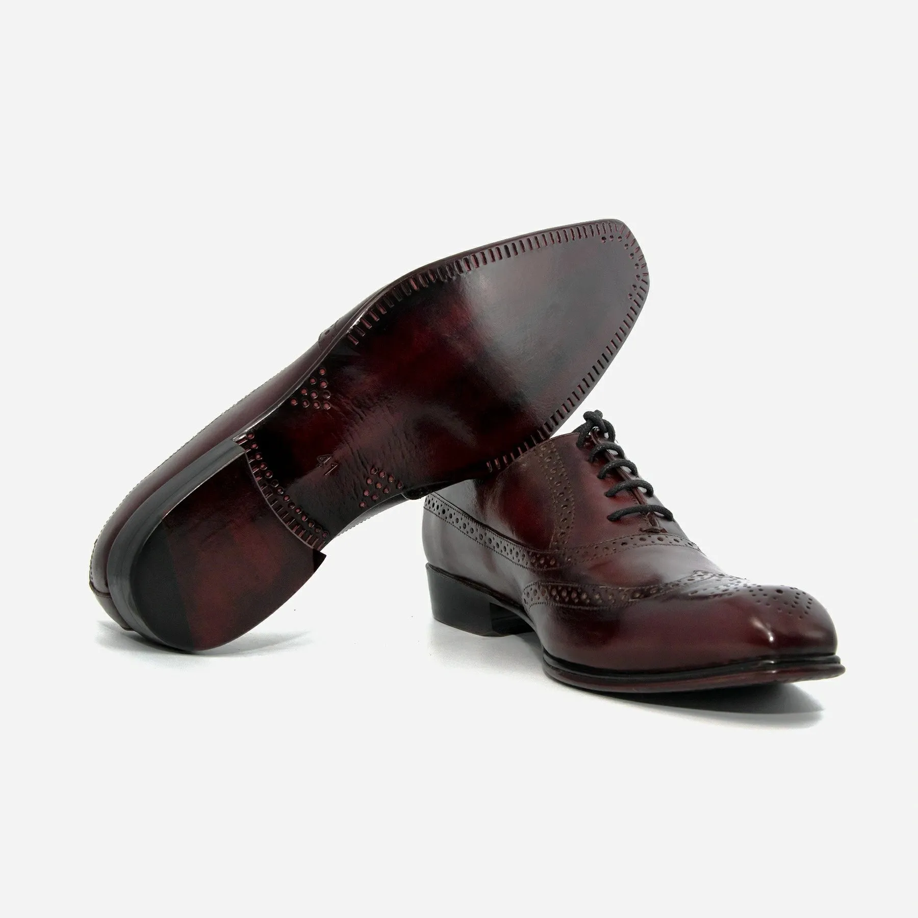 Red Black Wing Tip Brogue Leather Shoes
