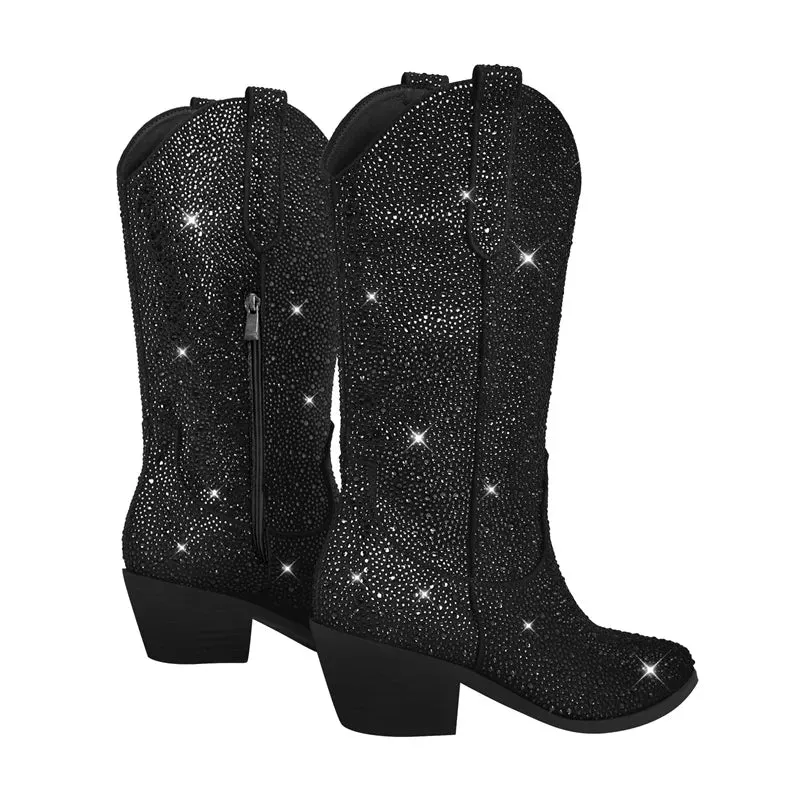 Rhinestone Knee High Boots