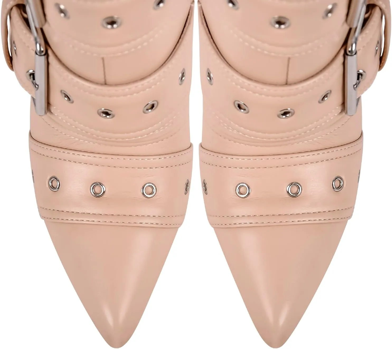 richealnini Sexy Pointed Toe Ankle Boots with Chains and Buckles Side Zip Up Stiletto Heel Mid Calf Booties