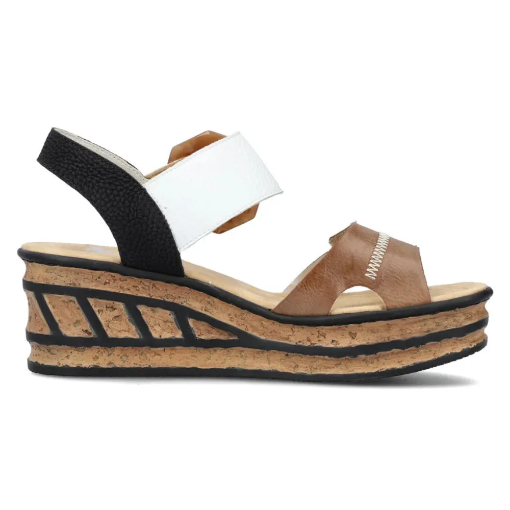 Rieker Rose 76 Linen/White Leather Sandal (Women's)