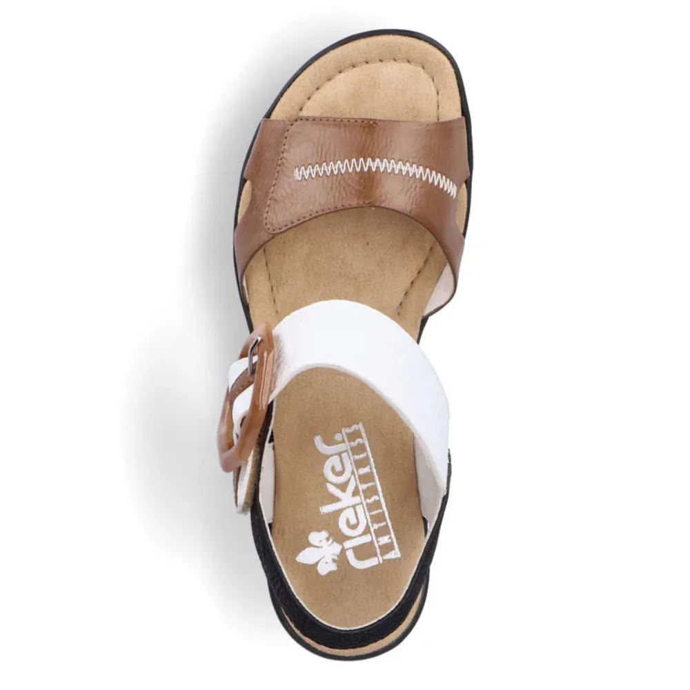 Rieker Rose 76 Linen/White Leather Sandal (Women's)