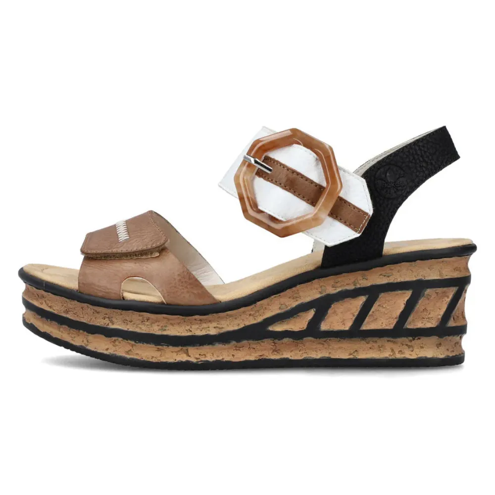 Rieker Rose 76 Linen/White Leather Sandal (Women's)