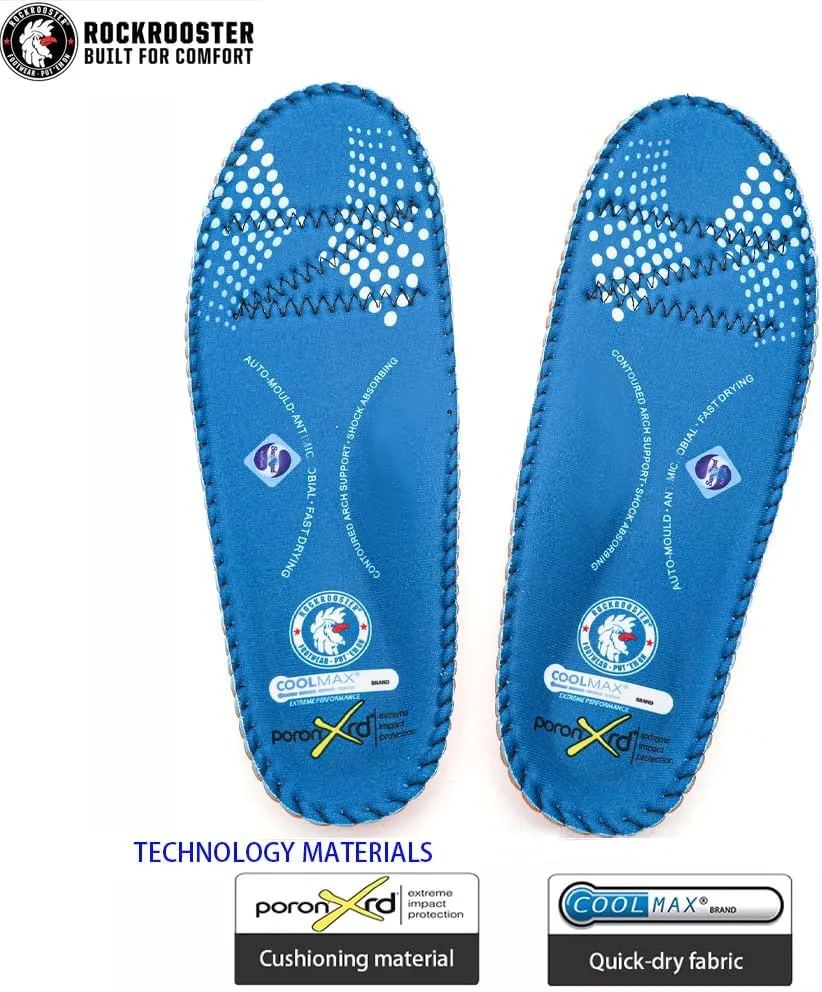 ROCKROOSTER Men's Arch Support Anti-Fatigue Replacement Insole, Blue, 1.5 Inch