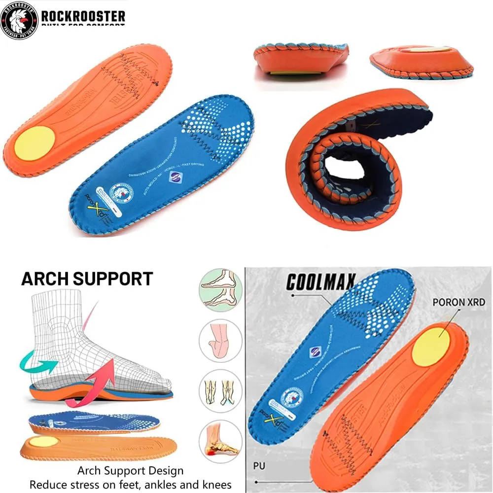ROCKROOSTER Men's Arch Support Anti-Fatigue Replacement Insole, Blue, 1.5 Inch
