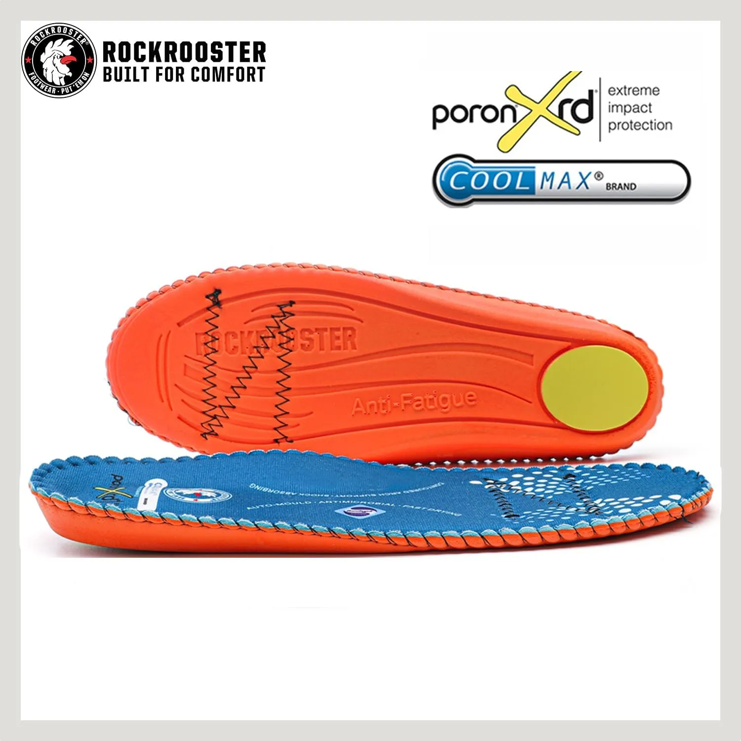 ROCKROOSTER Men's Arch Support Anti-Fatigue Replacement Insole, Blue, 1.5 Inch