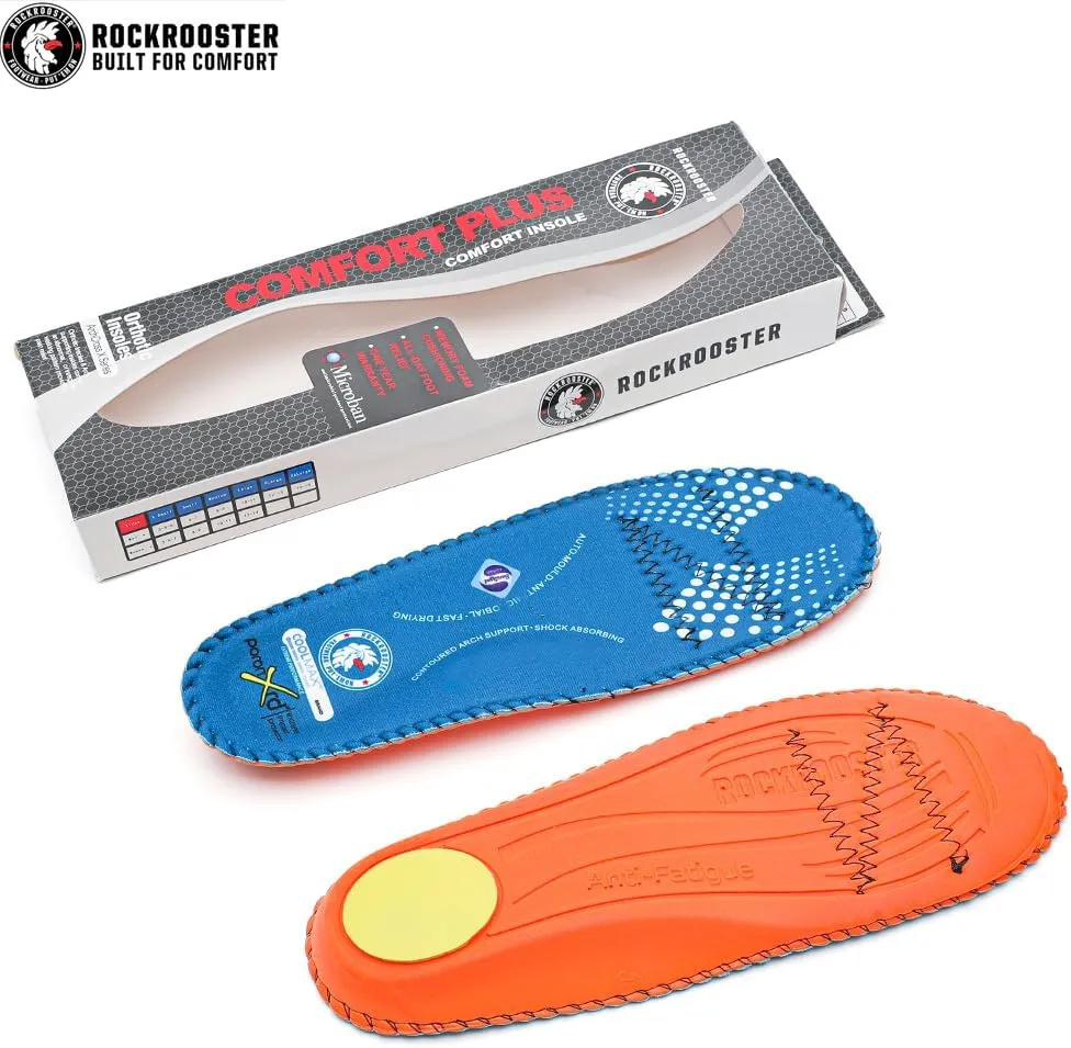 ROCKROOSTER Men's Arch Support Anti-Fatigue Replacement Insole, Blue, 1.5 Inch