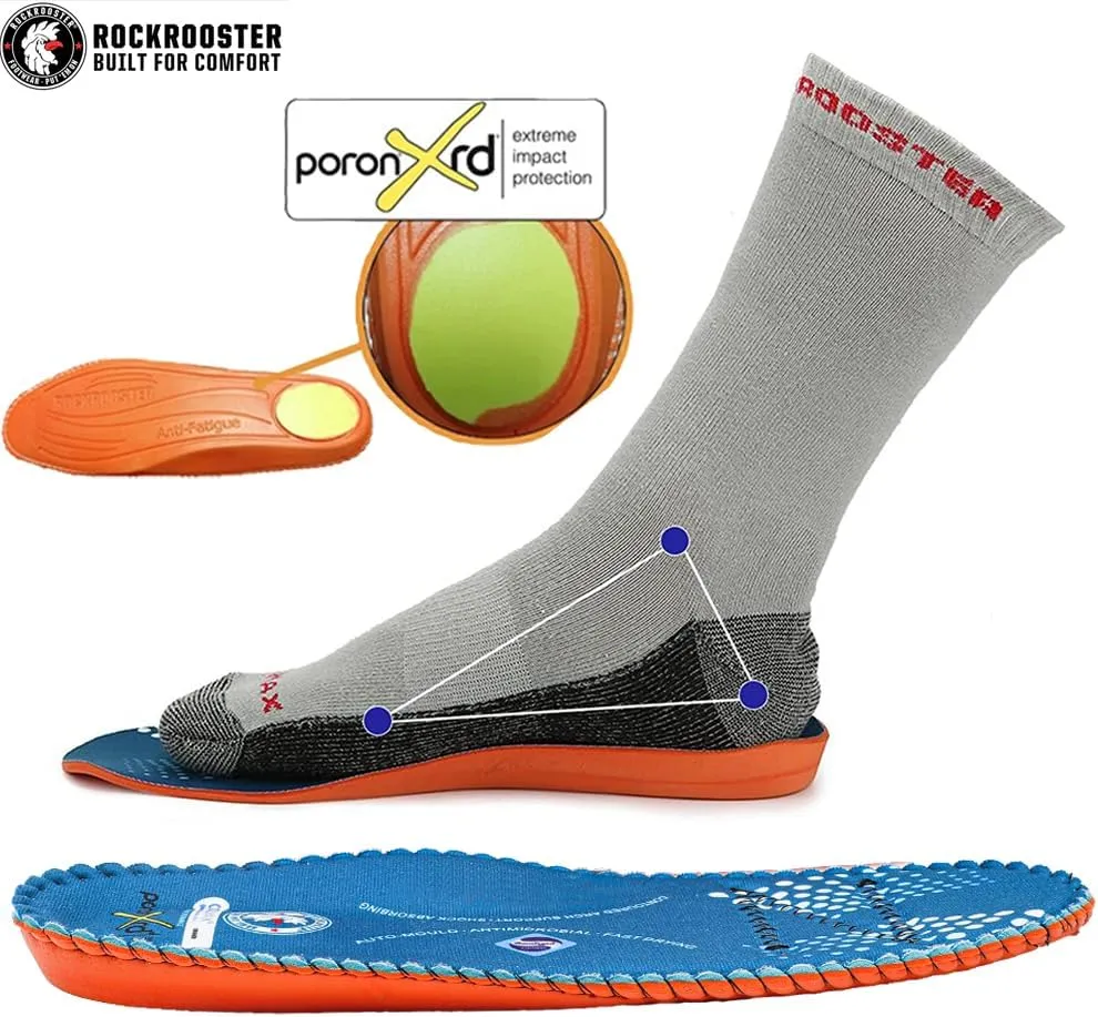 ROCKROOSTER Men's Arch Support Anti-Fatigue Replacement Insole, Blue, 1.5 Inch
